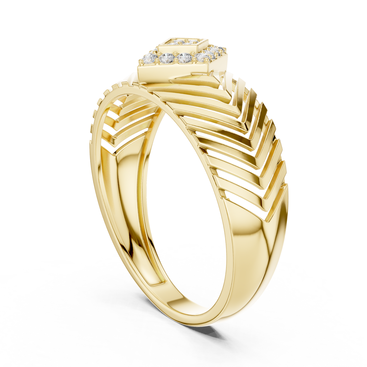 round moissanite diamond pavé chevron statement ring - view 7