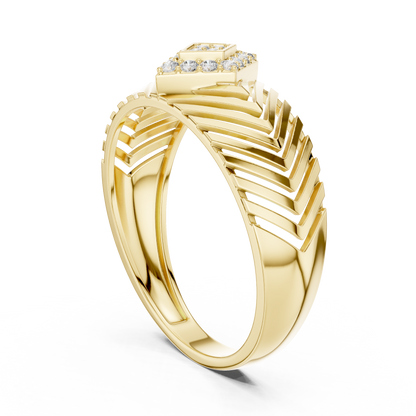 Round Moissanite Diamond Pavé Chevron Statement Ring - View 7