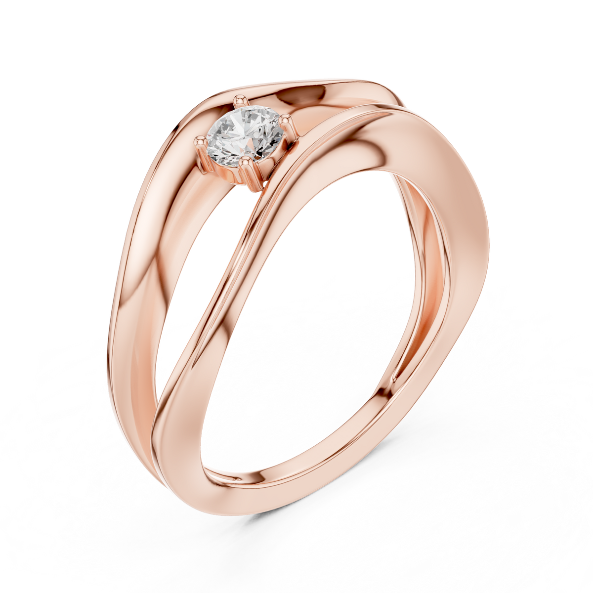 Round Solitaire Twisted Sculpted Split Band Lab Grown Ring - View 11