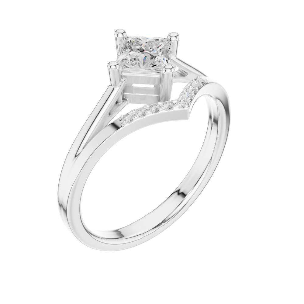 Princess Cut Moissanite Diamond Chevron Engagement Ring - View 6