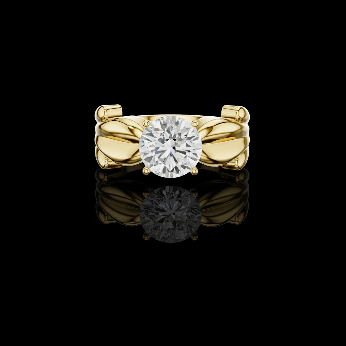 Round Solitaire Sculpted Split Shank Moissanite Ring