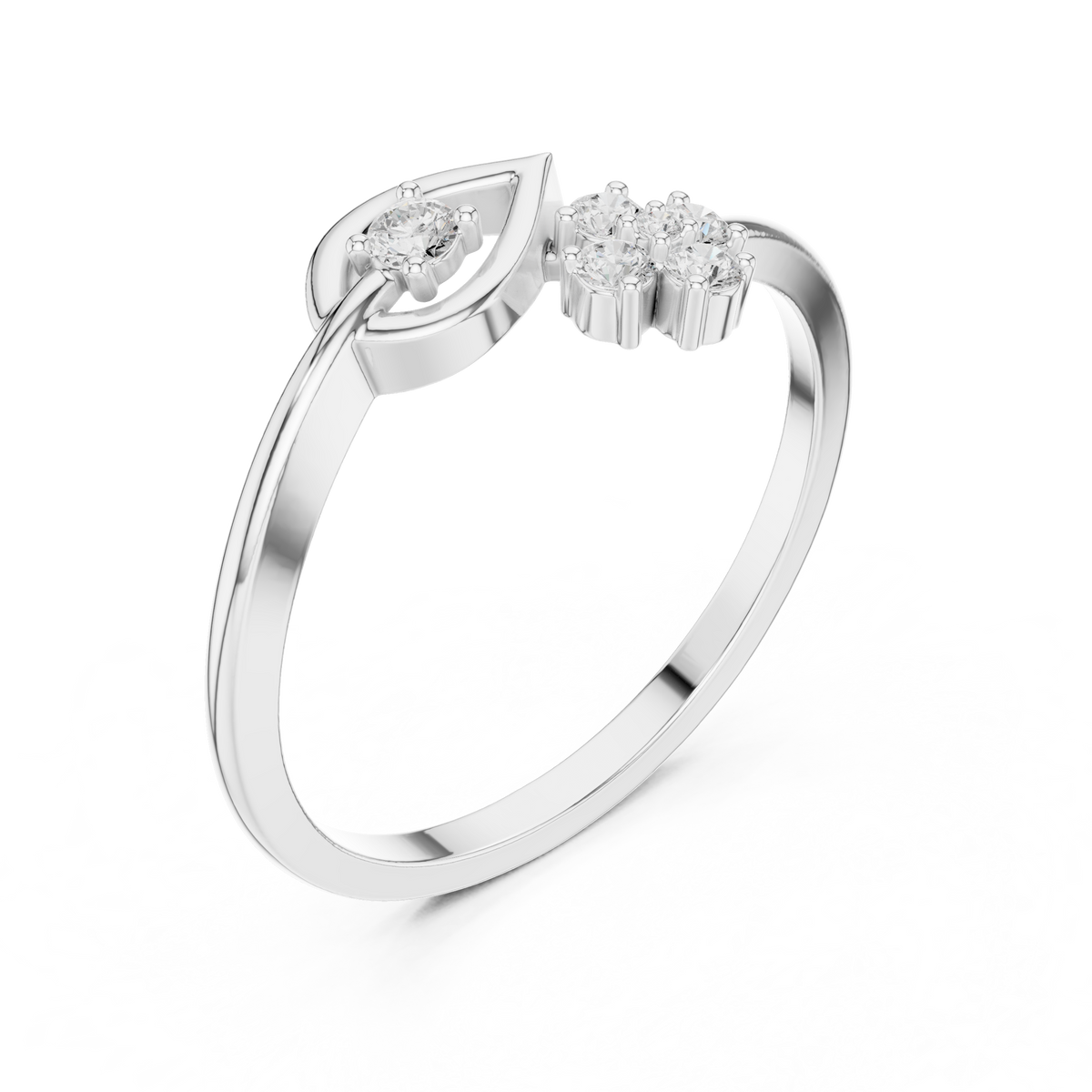 Open Leaf With Flower Round Lab Diamond Bypass Ring - View 6