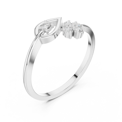 Open Leaf With Flower Round Lab Diamond Bypass Ring - View 6