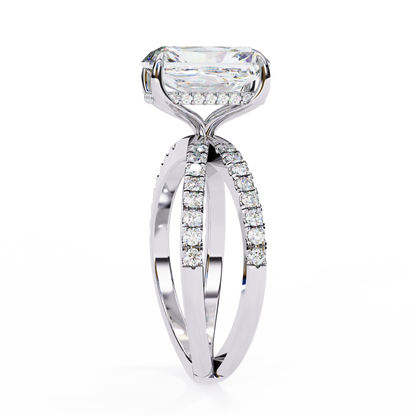 Emerald Cut Split Shank Pave Lab Diamond Engagement Ring - View 7