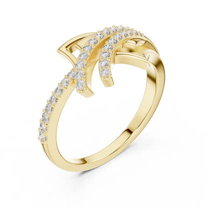 Crossover Pave Setting Round Lab Diamond Engagement Ring - View 2