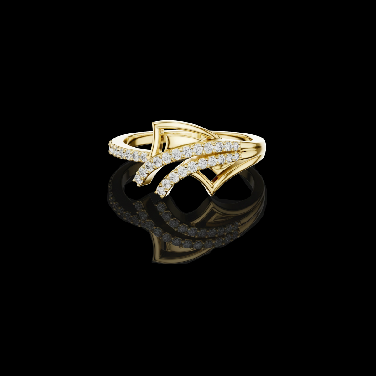 crossover pave setting round lab diamond engagement ring