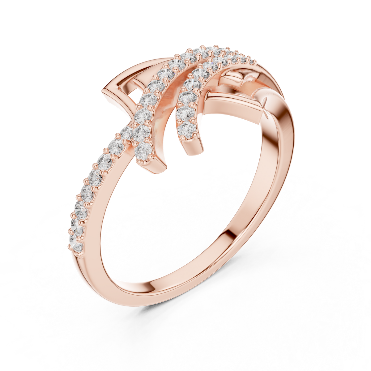 crossover pave setting round lab diamond engagement ring - view 3