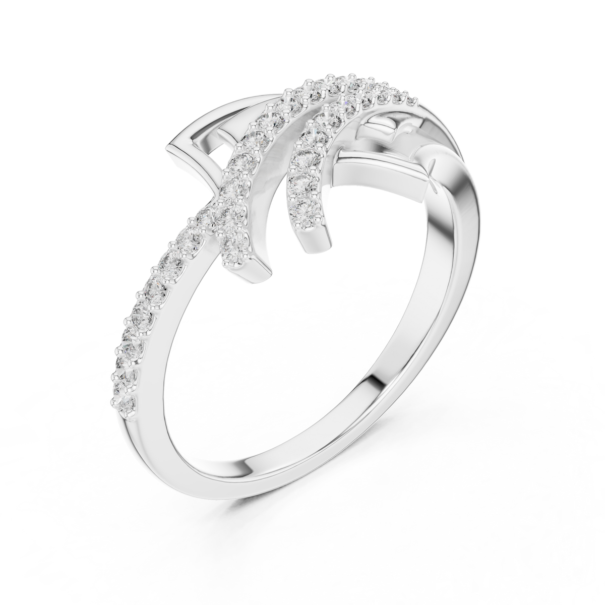 Crossover Pave Setting Round Lab Diamond Engagement Ring - View 4