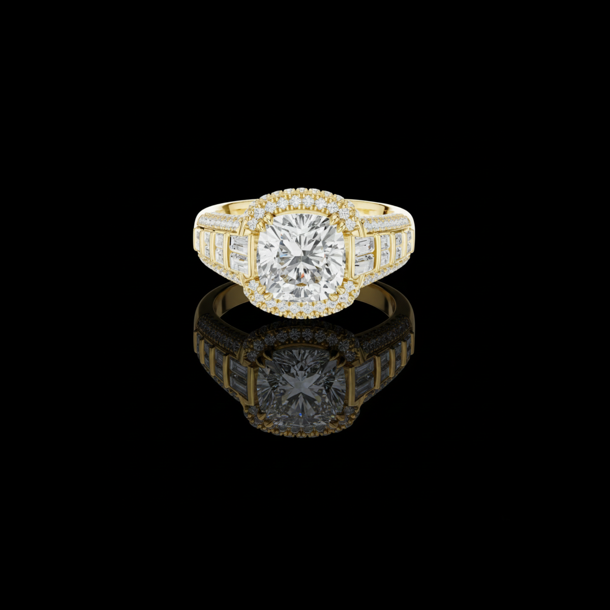 Split Shank Round Halo Cushion Cut Moissanite Diamond Wedding Ring
