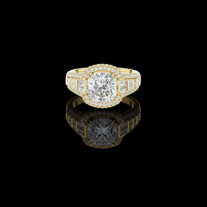 Split Shank Round Halo Cushion Cut Moissanite Diamond Wedding Ring