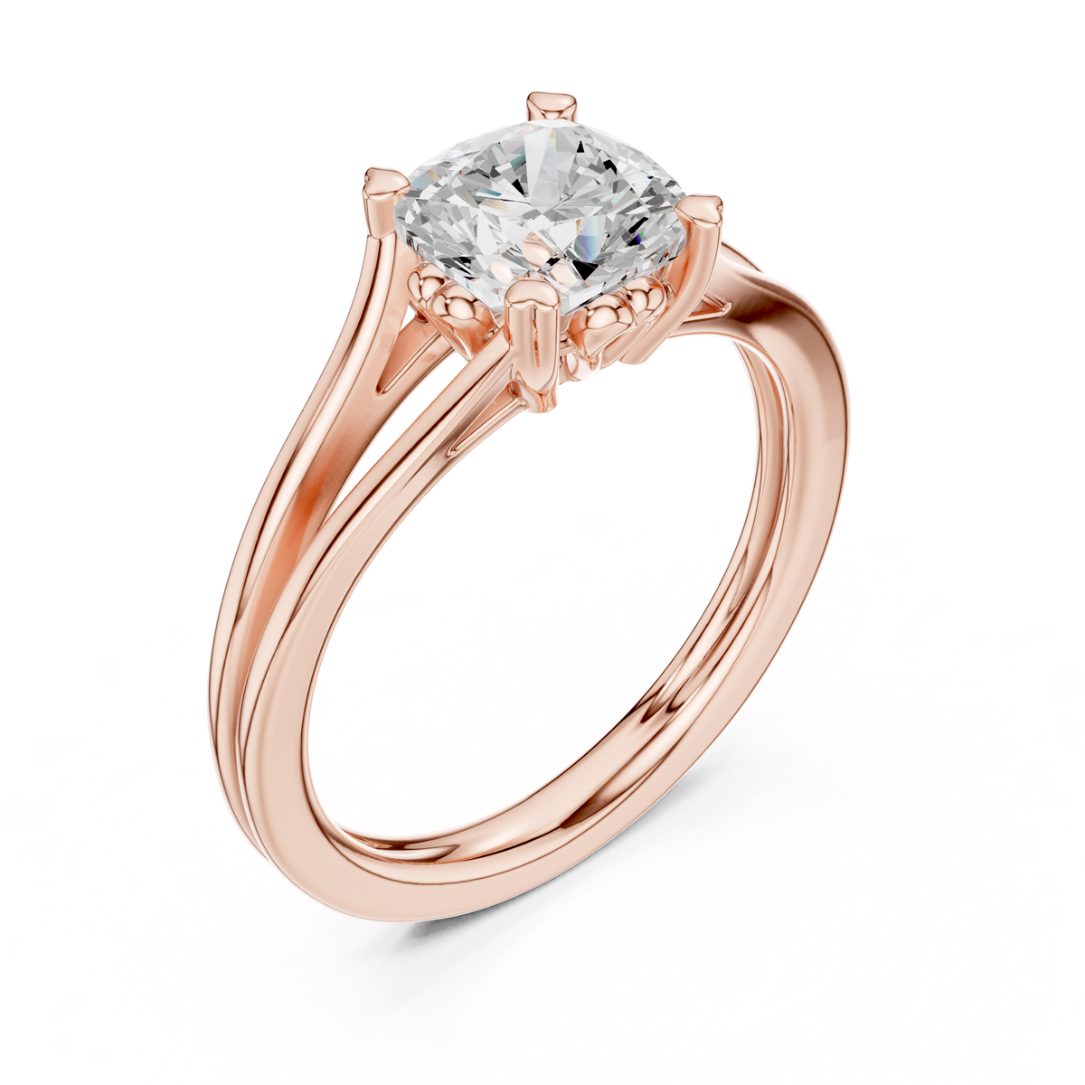 Split Shank Cushion Cut Lab Diamond Solitaire Rings - View 3