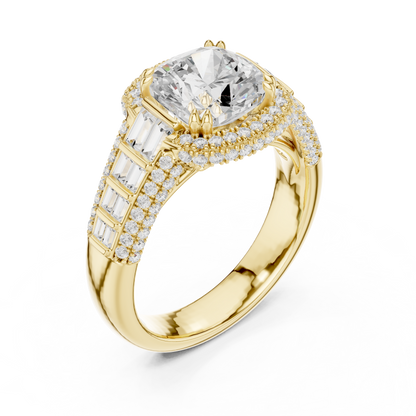 Split Shank Round Halo Cushion Cut Moissanite Diamond Wedding Ring - View 2