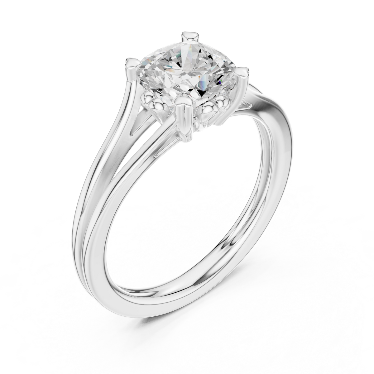 Split Shank Cushion Cut Lab Diamond Solitaire Rings - View 4