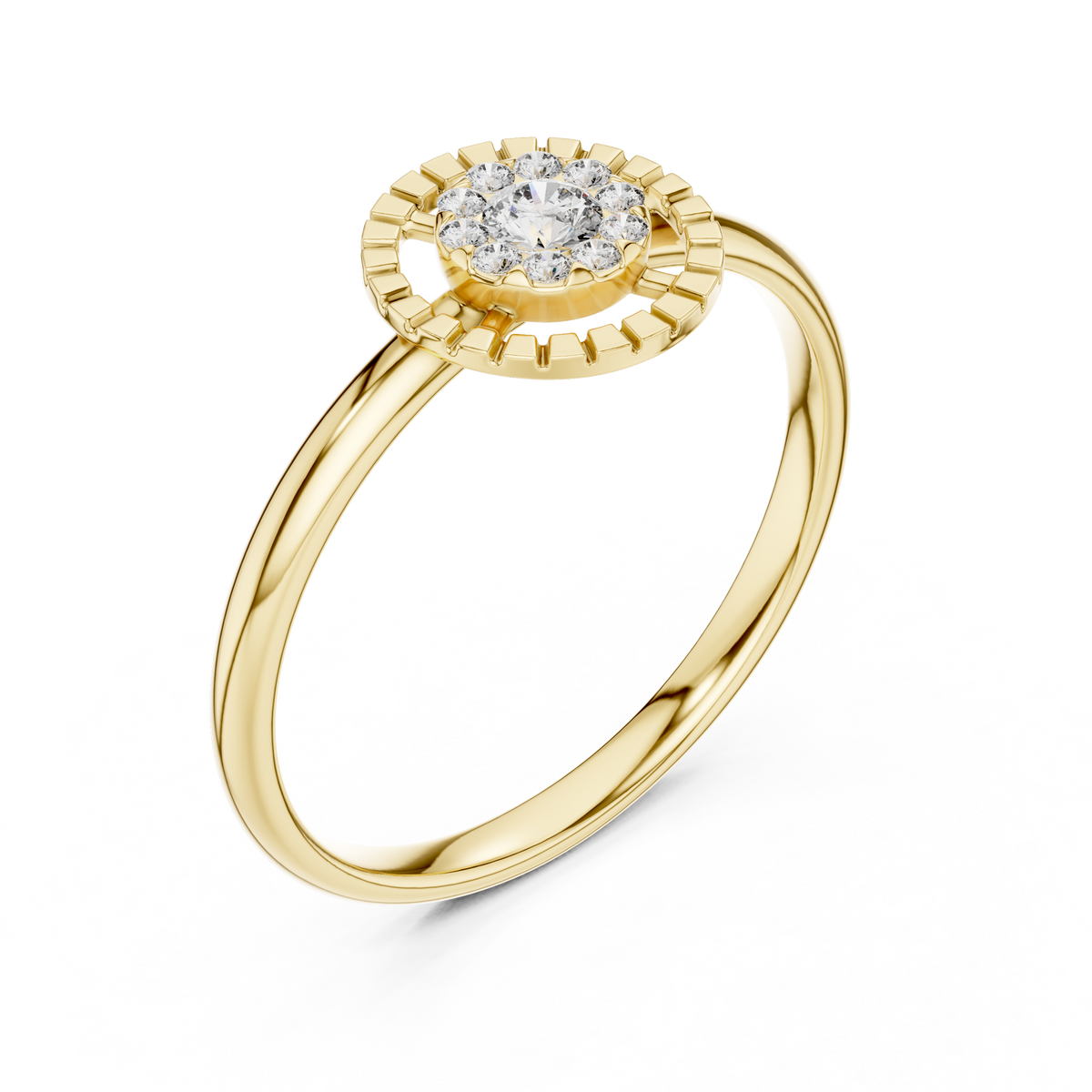 Round Moissanite Diamond Halo Cluster Split Ring - View 2