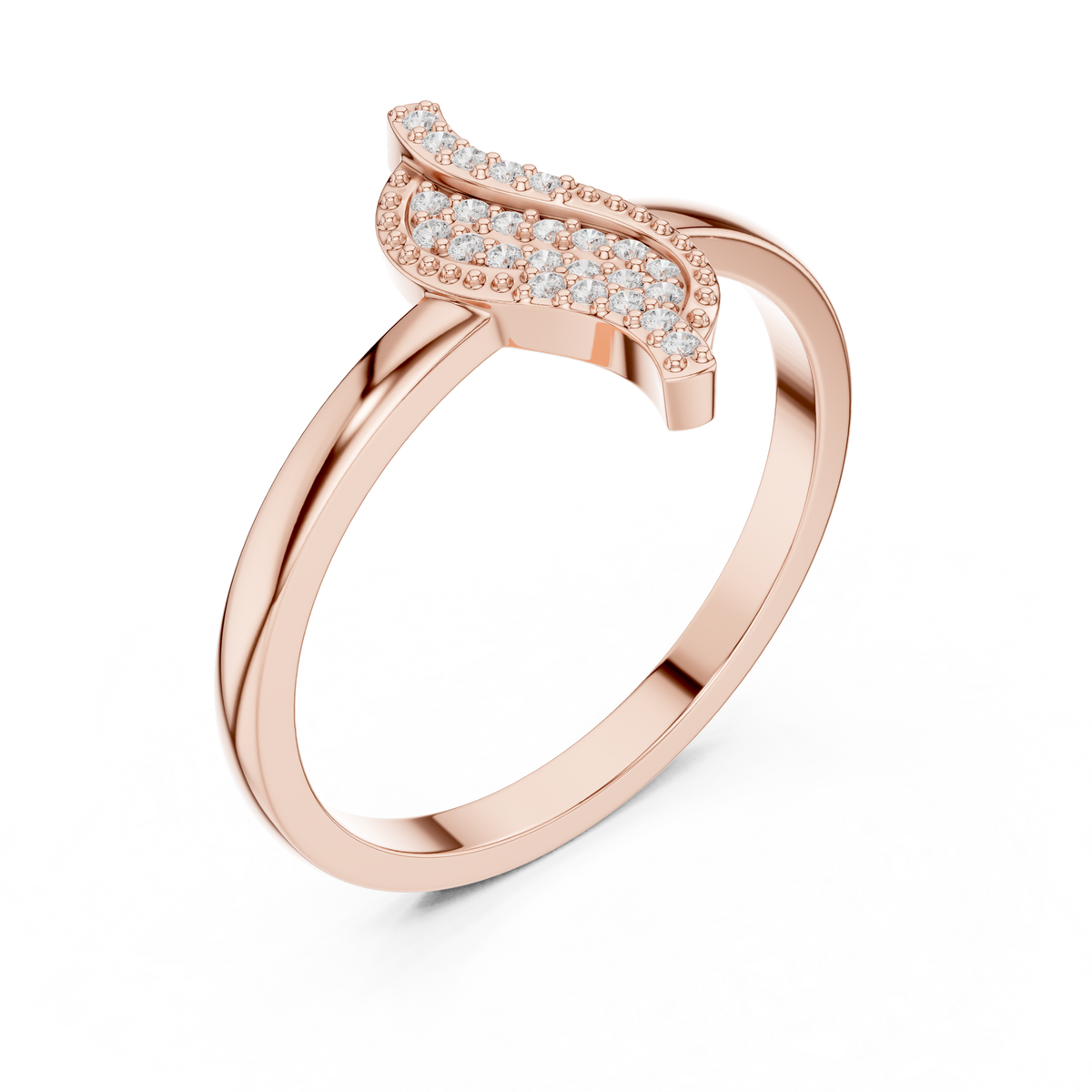 Round Cut Lab Diamond Leaf Motif Gold Anniversary Ring - View 5