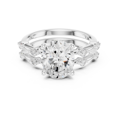 Handcrafted Oval Cut Lab Diamond Split Shank Ring - View 3