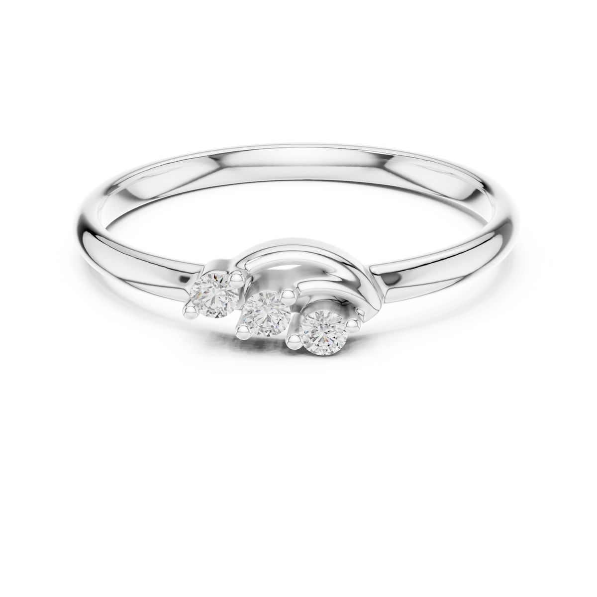 Round Cut Lab Diamond Three Stone Wave Ring - View 3