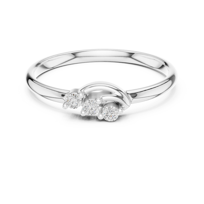 Round Cut Lab Diamond Three Stone Wave Ring - View 3