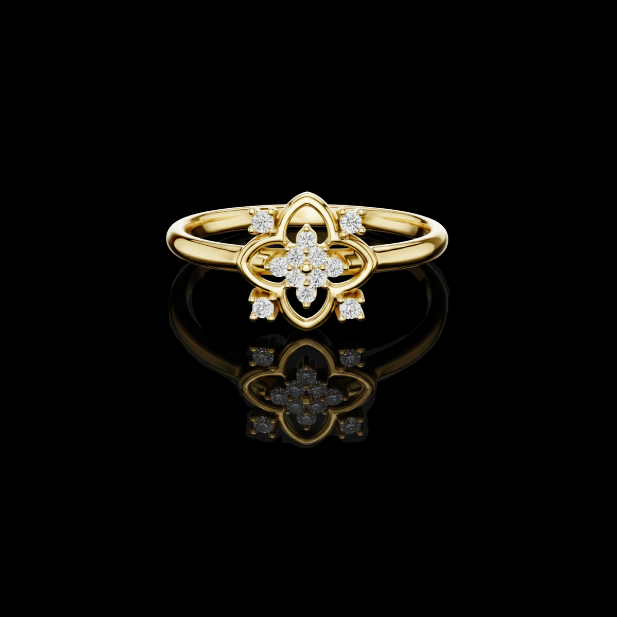 round lab diamond clover floral ring