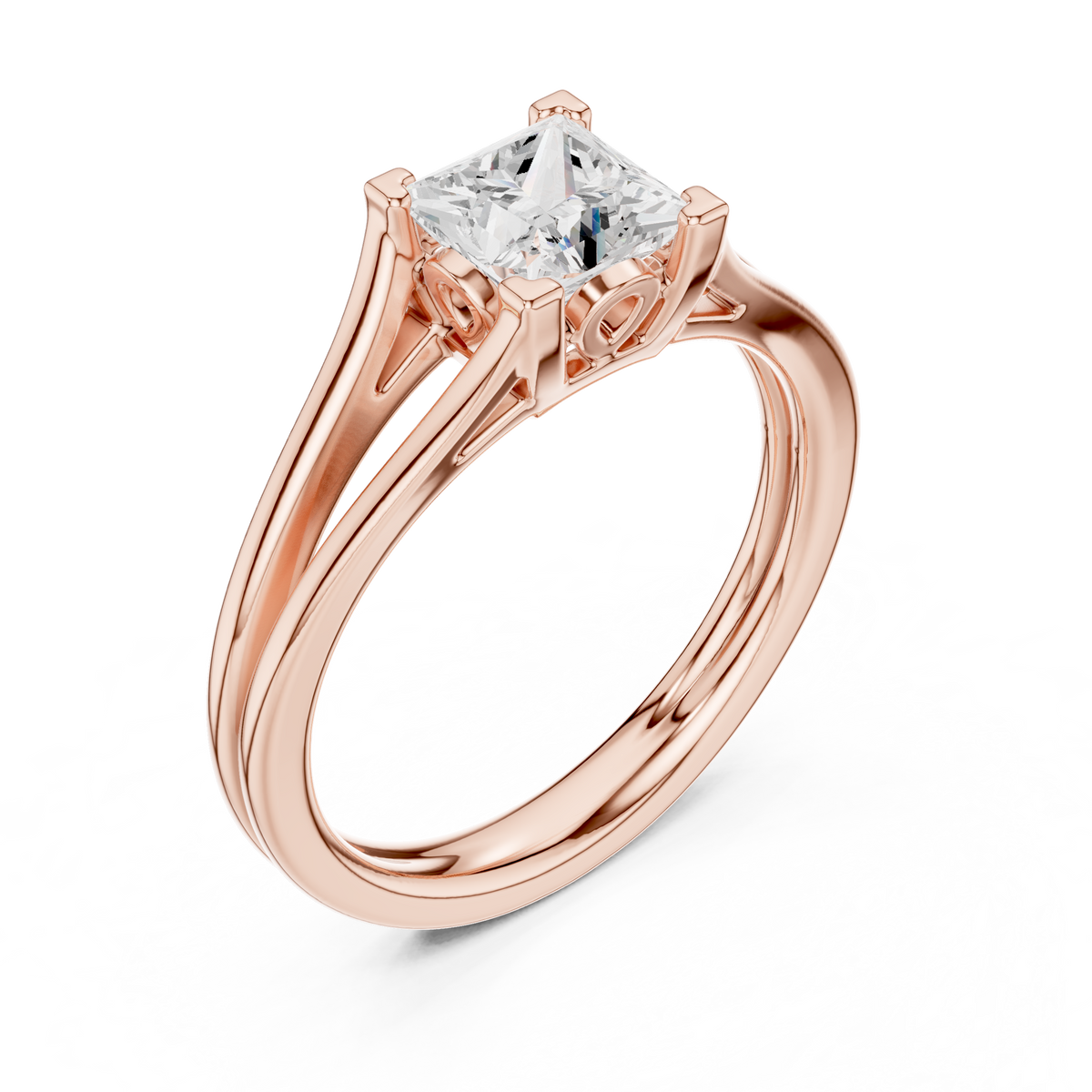 princess cut lab diamond split shank solitaire engagement ring - view 3