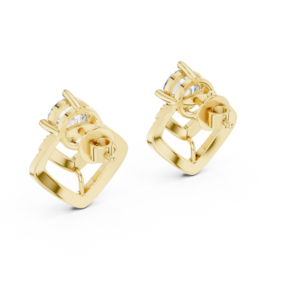 Chevron Round Lab Diamond Stud Earrings Statement Design - View 5