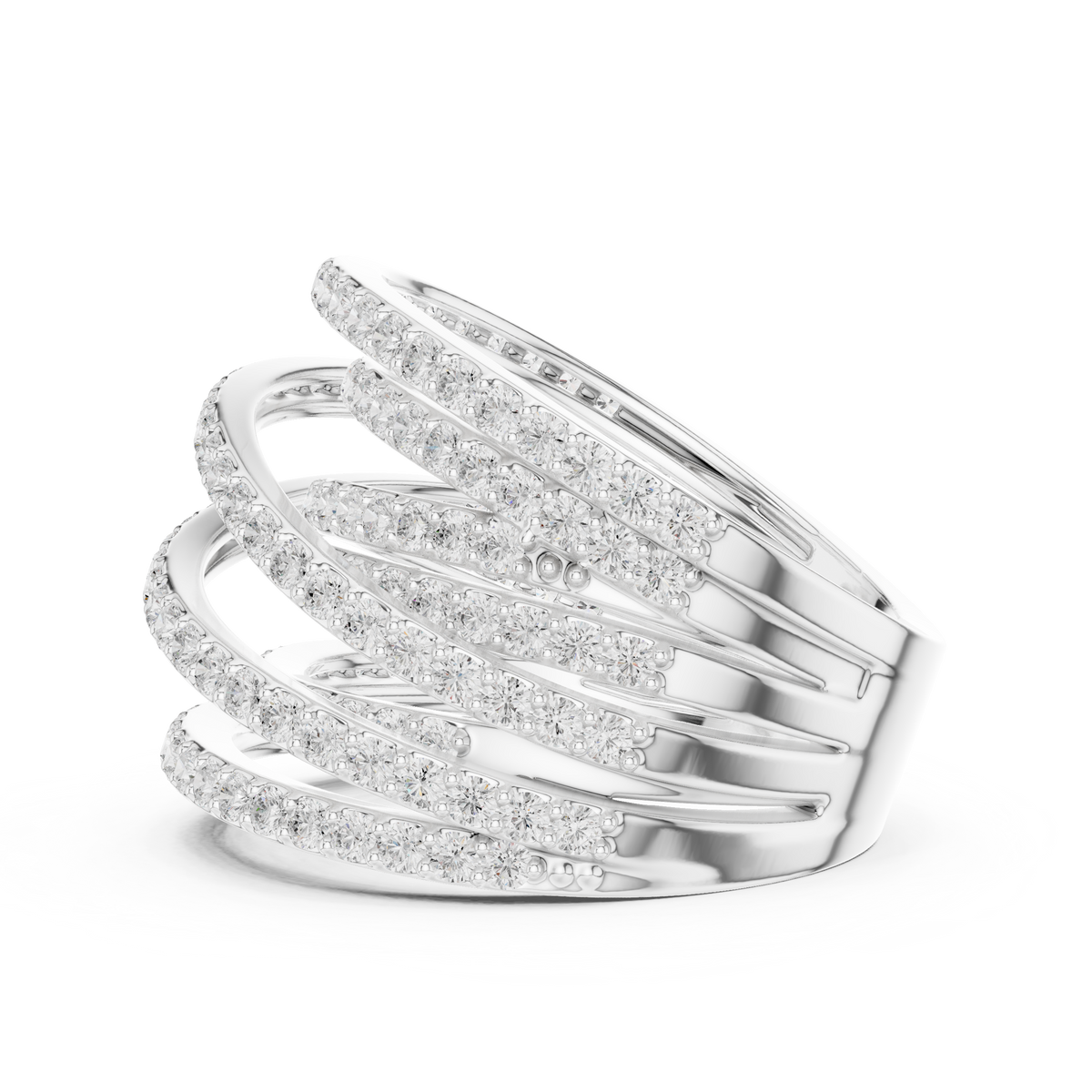 Round Cut Lab Diamond Multi Row Crossover Statement Ring - View 9