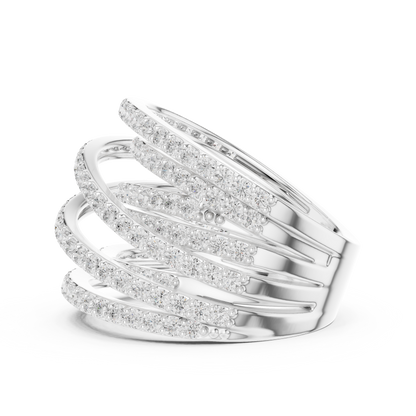 Round Cut Moissanite Diamond Multi Row Crossover Statement Ring - View 9