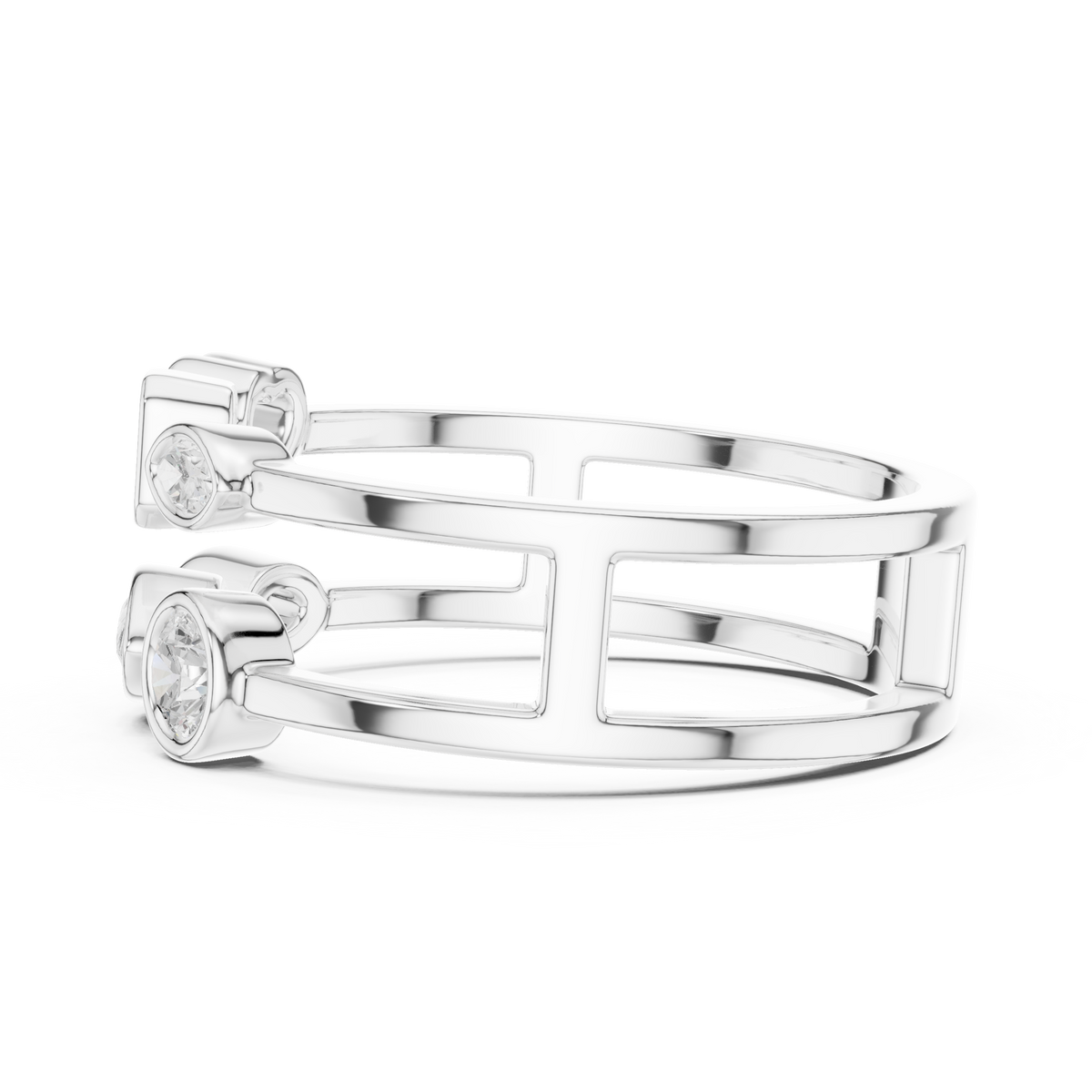 Mixed Shape Bezel Set Lab Diamond Open Double Row Minimal Ring - View 10