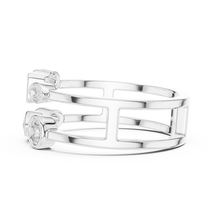 Mixed Shape Bezel Set Lab Diamond Open Double Row Minimal Ring - View 10