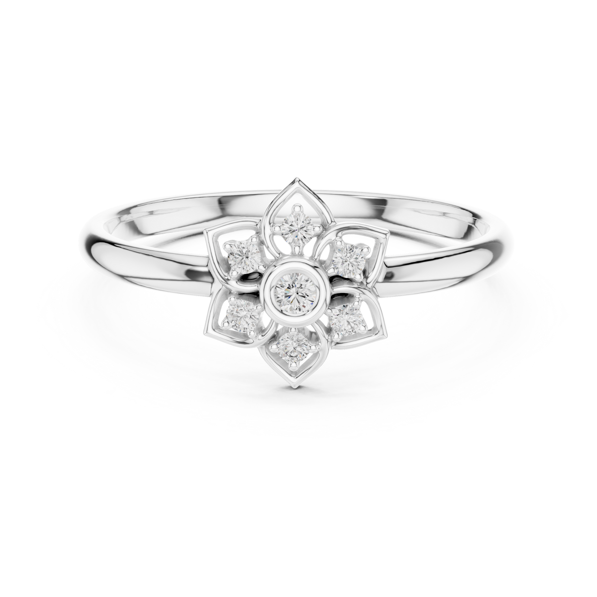 Round Cut Lab Diamond Floral Cluster Split Shank Ring - View 3