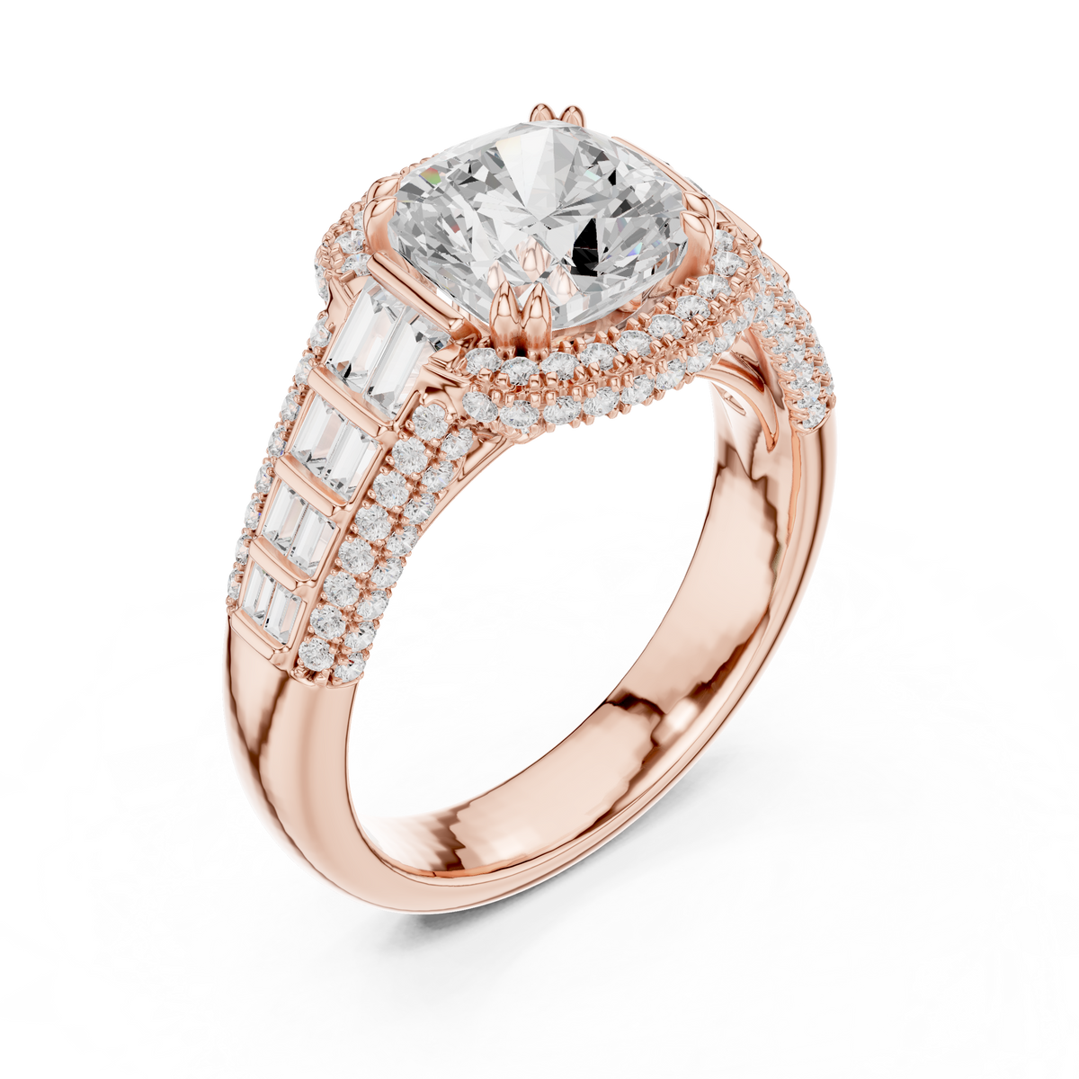 split shank round halo cushion cut moissanite diamond wedding ring - view 3