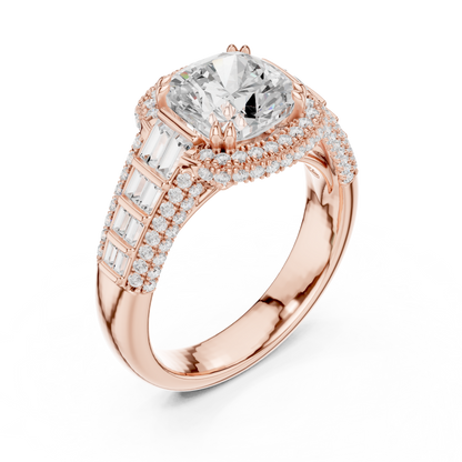 Split Shank Round Halo Cushion Cut Moissanite Diamond Wedding Ring - View 3