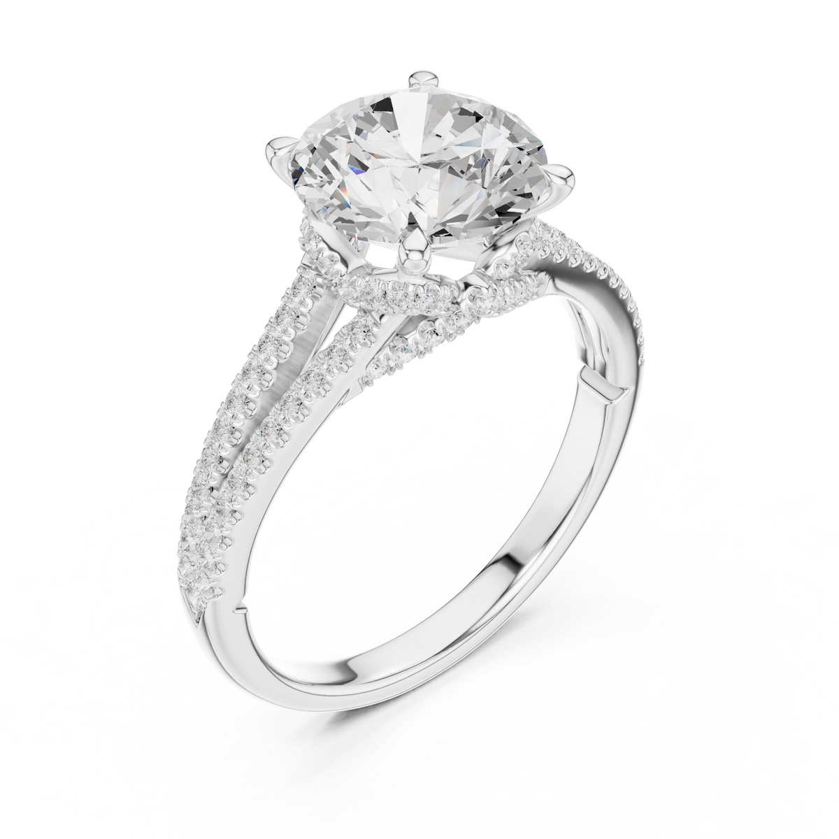 Round Cut Lab Diamond Split Shank Pave Setting Ring - View 4