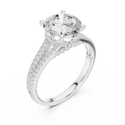 Round Cut Moissanite Diamond Split Shank Pave Setting Ring - View 4
