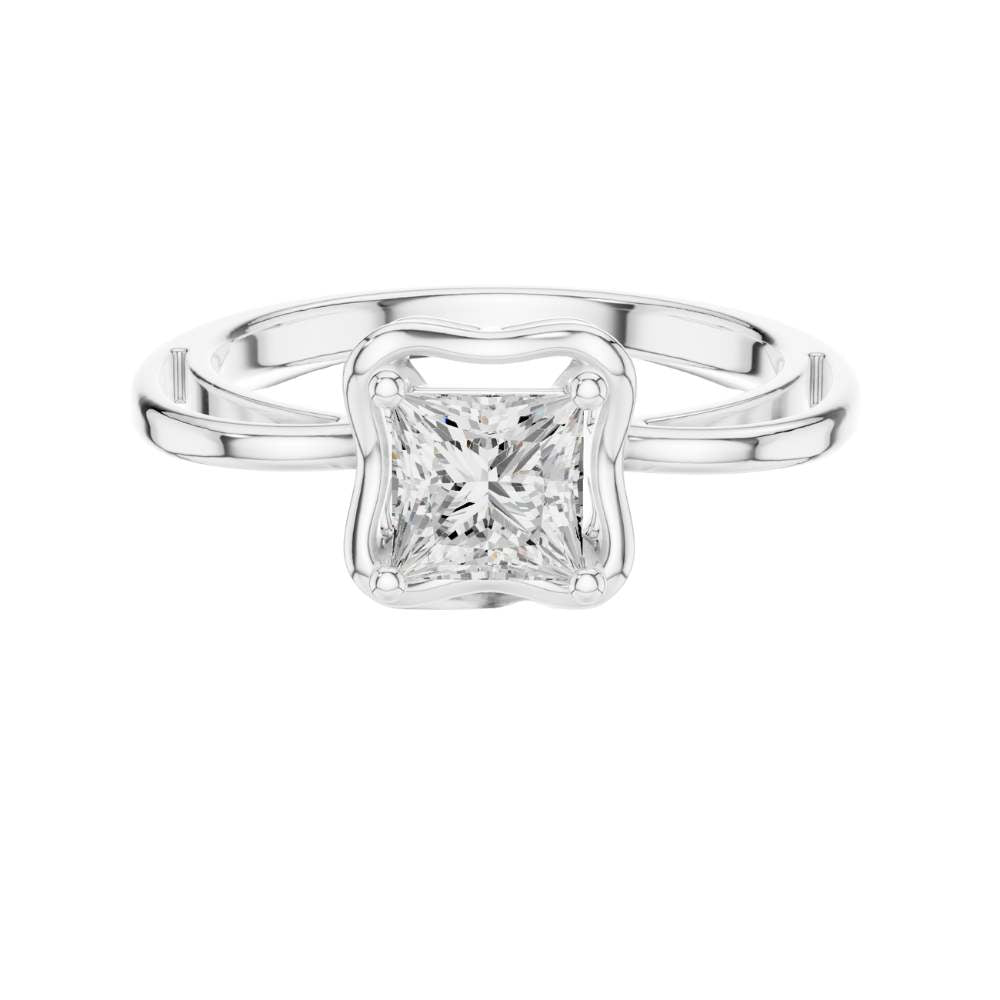 Princess Cut Lab Diamond Solitaire Ring Split Shoulder Setting - View 3