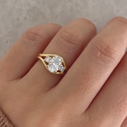 Oval Lab Diamond Split Shank Three Stone Engagement Ring - View 3