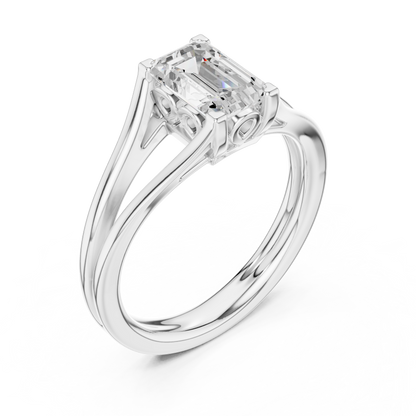 Emerald Cut Split Shank Lab Diamond Solitaire Engagement Ring - View 6