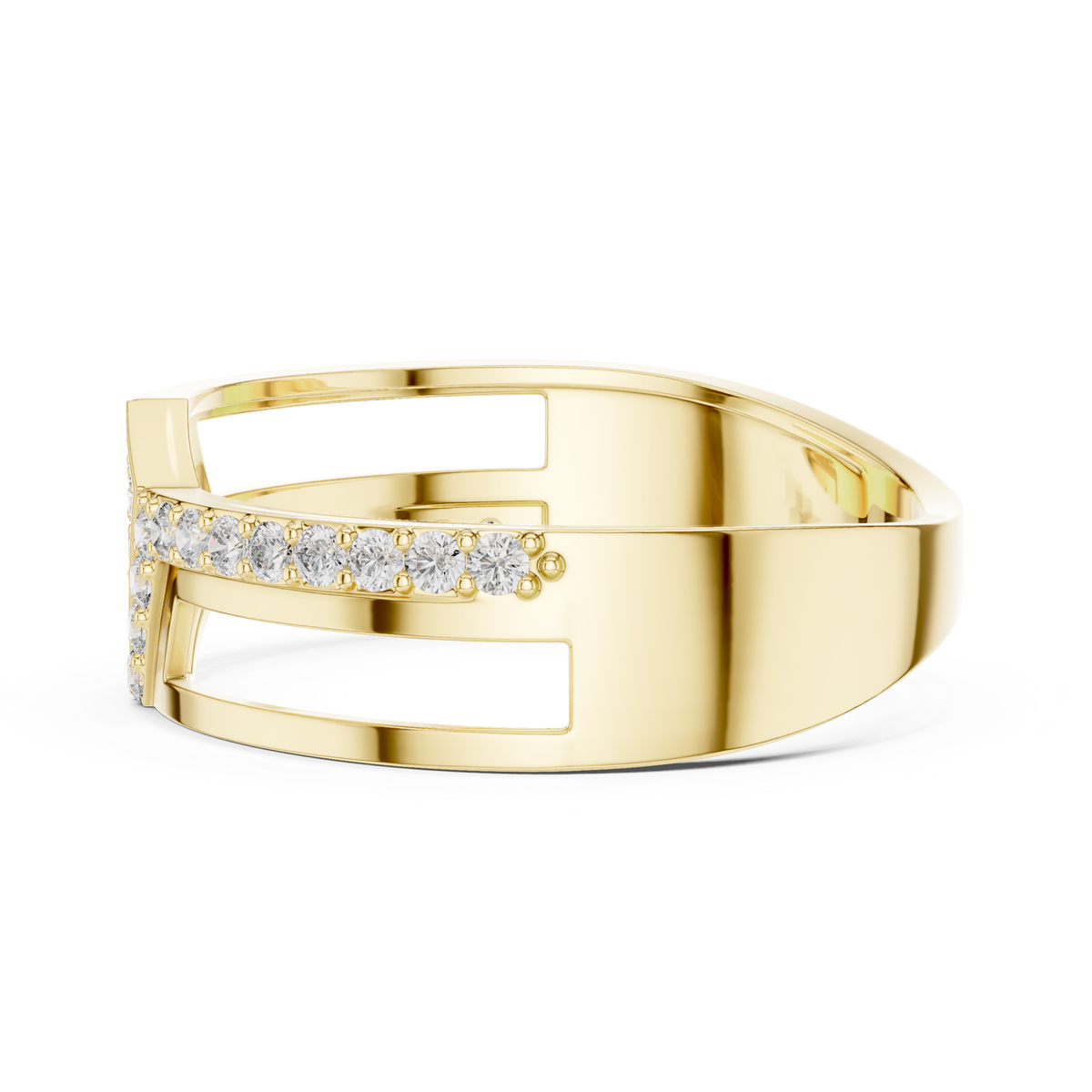 Round Lab Diamond Openwork Statement Ring Geometric Pave Band - View 10