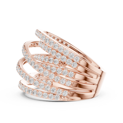 Round Cut Moissanite Diamond Multi Row Crossover Statement Ring - View 8