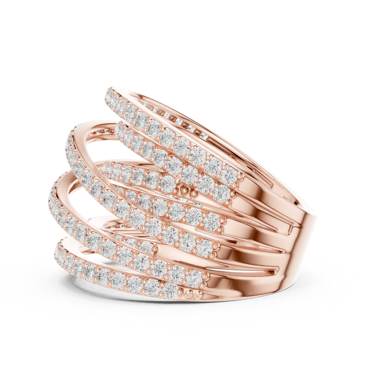 round cut lab diamond multi row crossover statement ring - view 8