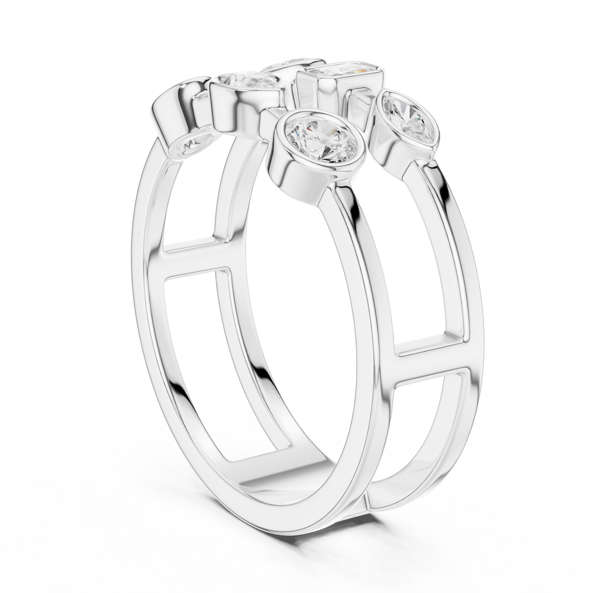 Mixed Shape Bezel Set Lab Diamond Open Double Row Minimal Ring - View 9