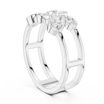 Mixed Shape Bezel Set Lab Diamond Open Double Row Minimal Ring - View 9
