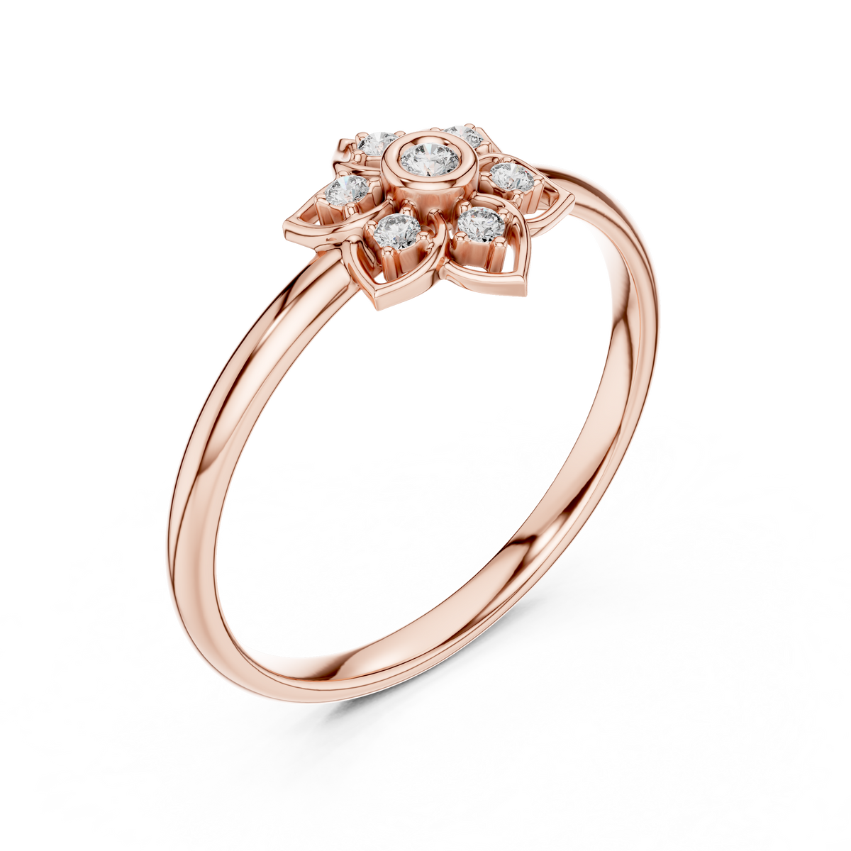 Round Cut Lab Diamond Floral Cluster Split Shank Ring - View 5