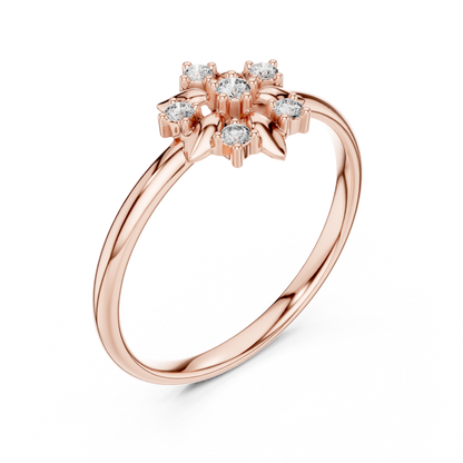 Round Lab Diamond Floral Cluster Delicate Ring - View 3