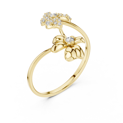 Round Lab Diamond Floral Open Wrap Ring - View 2