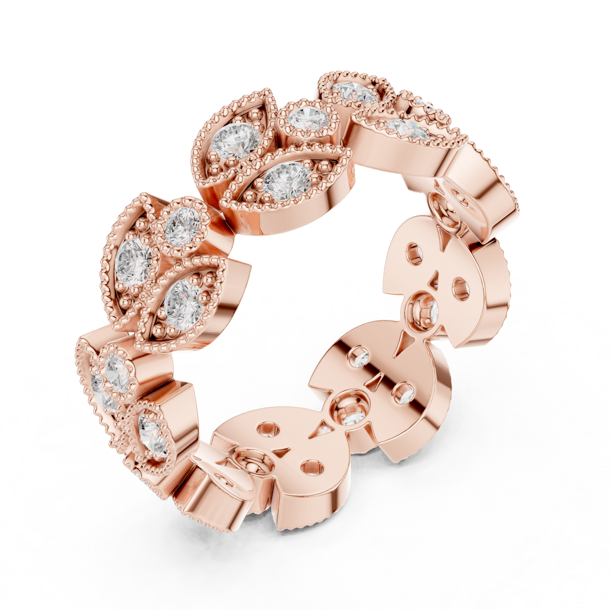 vintage floral marquise & round moissanite diamond eternity band ring - view 5