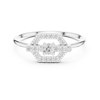Hexagon Shape Pave Setting Round Lab Diamond Statement Engagement Ring - View 3