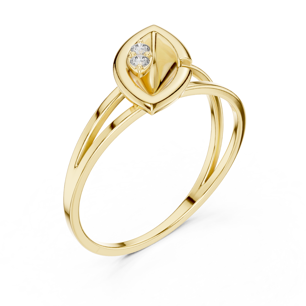 Leaf Solitaire Ring with Bezel Set Lab Round Diamond Accent - View 2