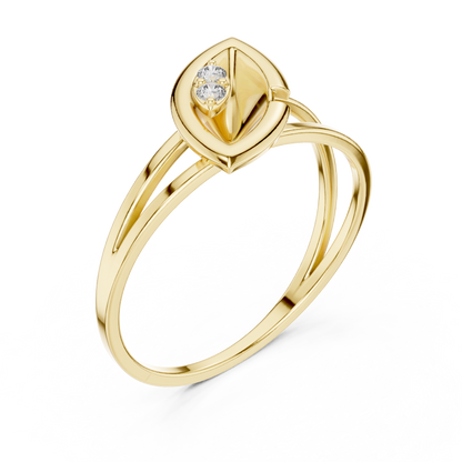 Leaf Solitaire Ring with Bezel Set Lab Round Diamond Accent - View 2