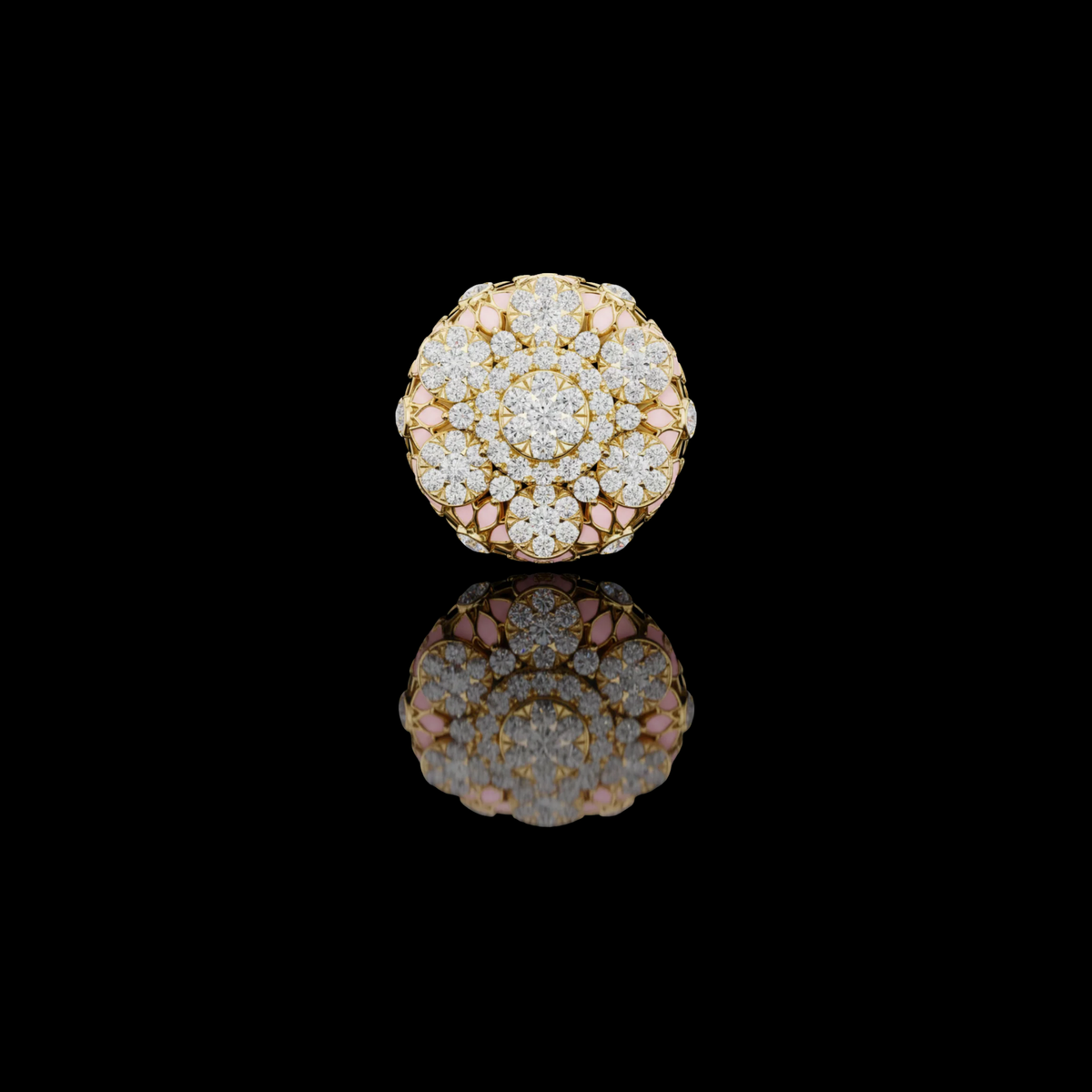 round lab diamond floral cocktail statement ring